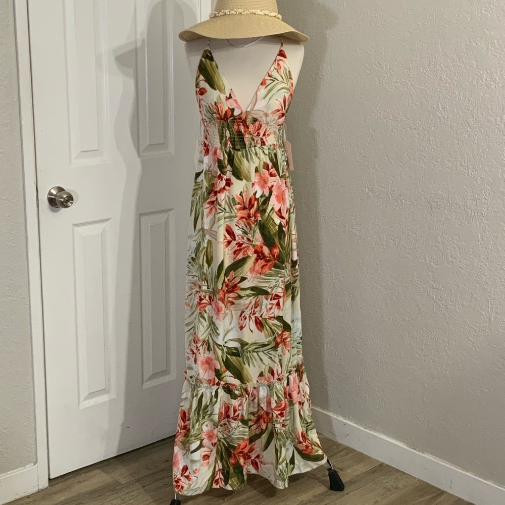 Floral Maxi Dress in Green and Pink